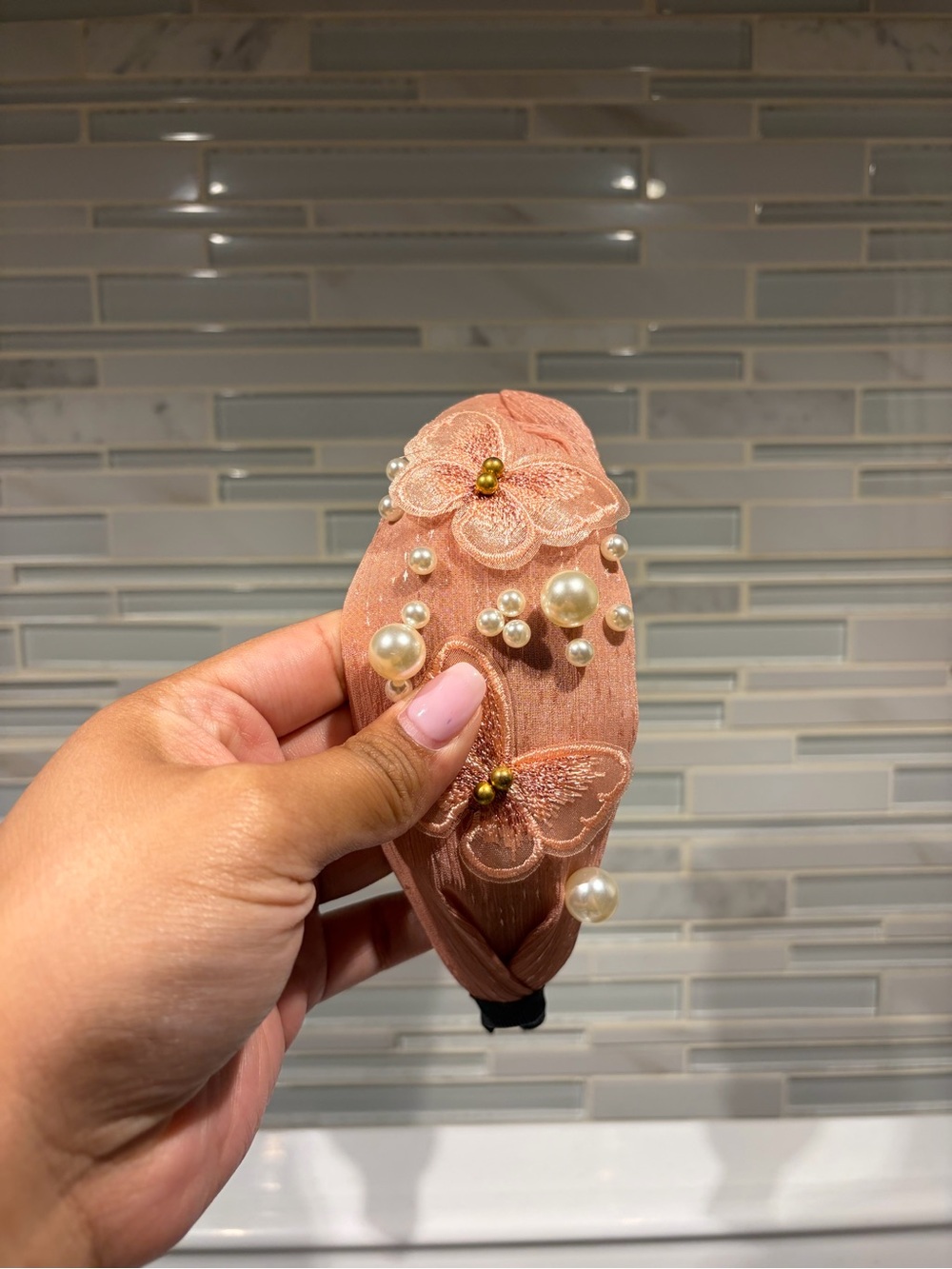 JessaKae Blush Pink Pearl Butterfly Headband